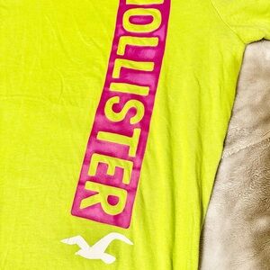 Hollister Lime Green Tee with Pink Logo